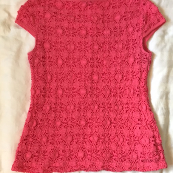 AnnTaylor petite pink lined stretch lace top - Picture 2 of 7